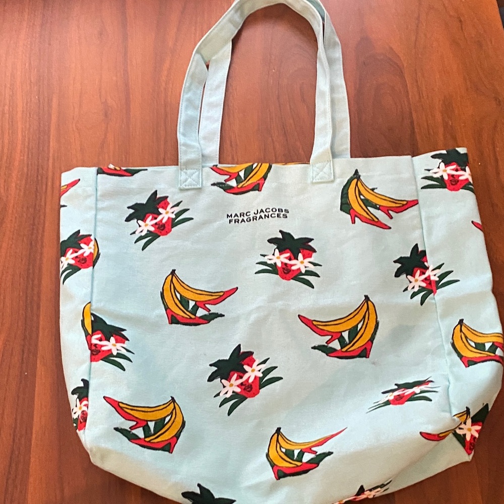 Marc Jacobs Light Blue Tote with Banana and Floral Print